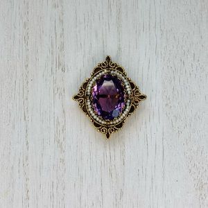 Sydney Berman 14kt antique Brooch/pendant with Amethyst and seed pearls